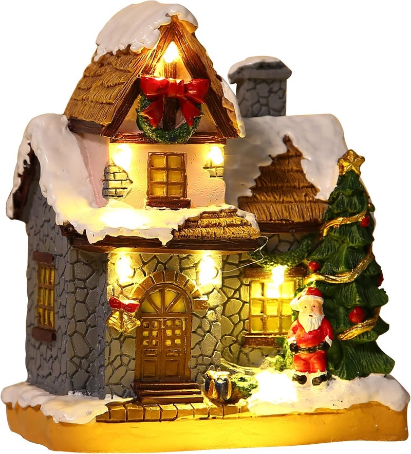 JOYOFXMAS Christmas Village Houses with Warm Light, Battery Operate, Village Accessories Home Tabletop Decoration Xmas Gifts (A) - Image 1